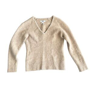 Paige Beige V-Neck 100% Cashmere Sweater XS Womens Soft Luxury Knit